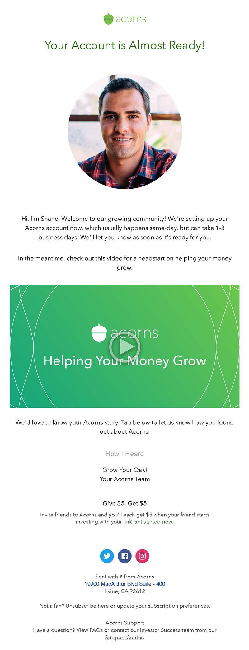 Acorns email example