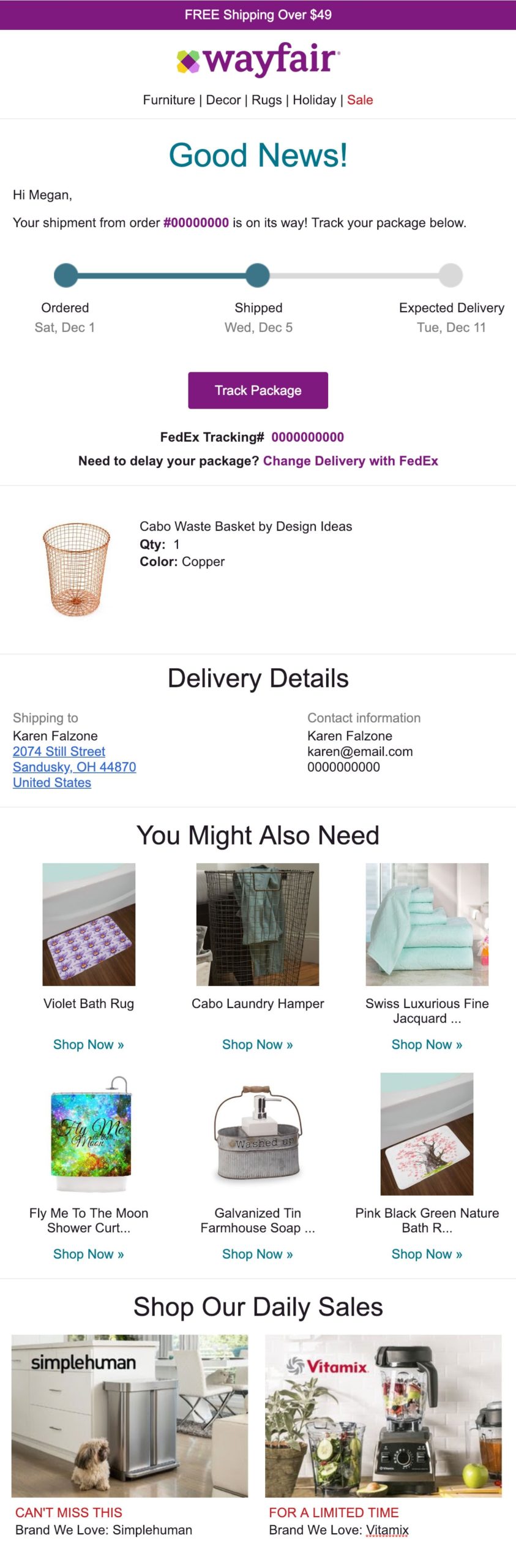 wayfair email example