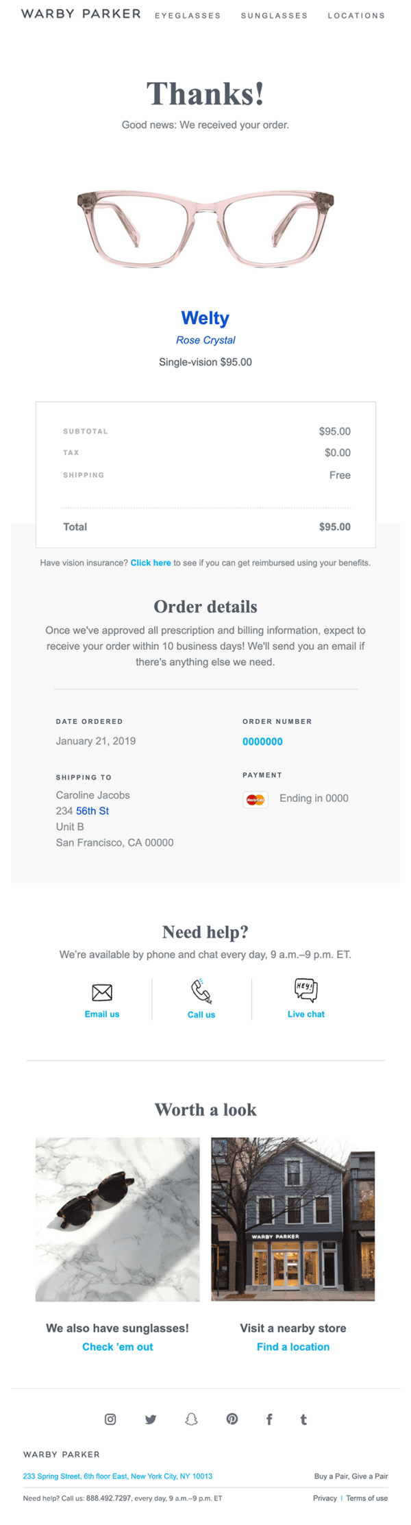 Warby parker email