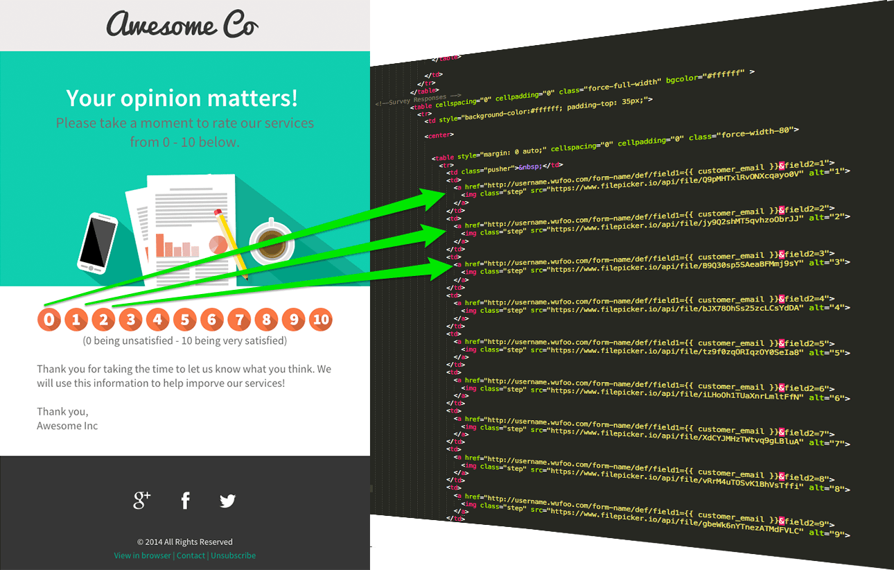 html code behind nps survey email