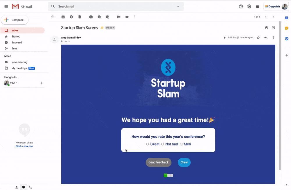 Startup slam sample interactive email