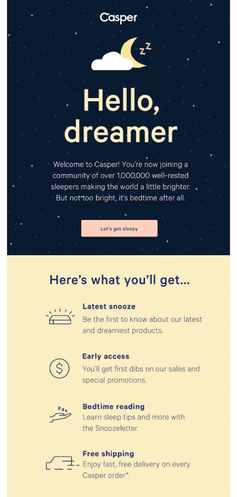 Casper sample email - Hello, dreamer