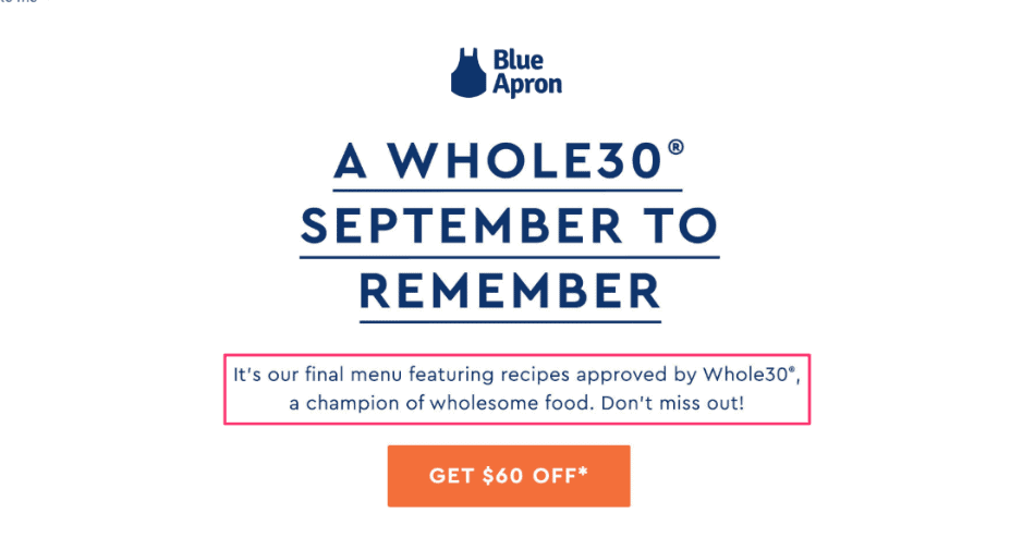 Blue apron sample email