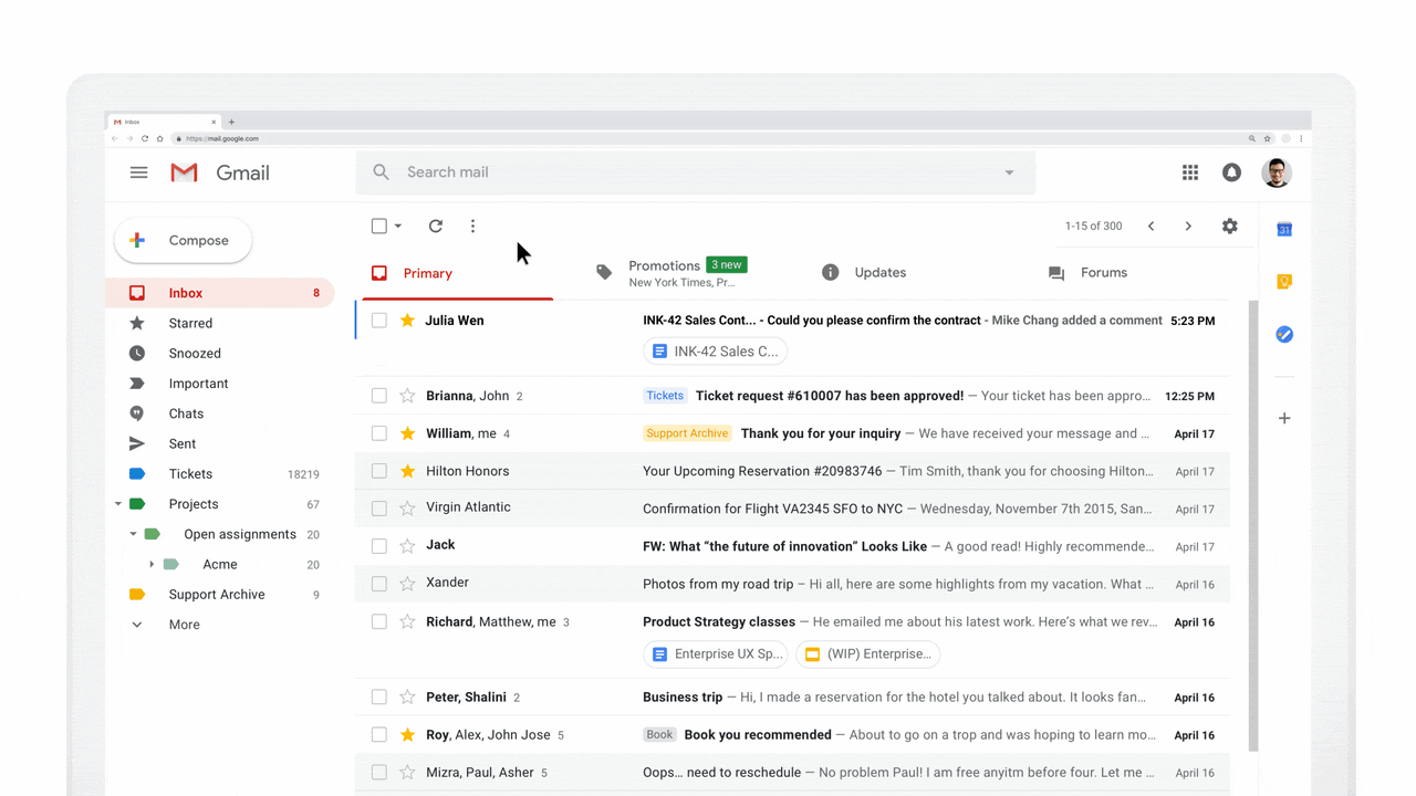 Gmail interface