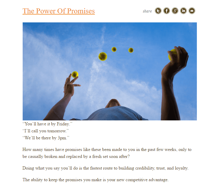 The power of promises sample email