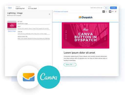 Canva button new in the Dyspatch App