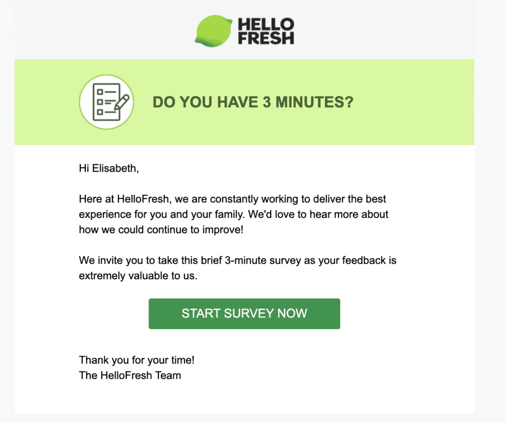 Hello fresh sample email