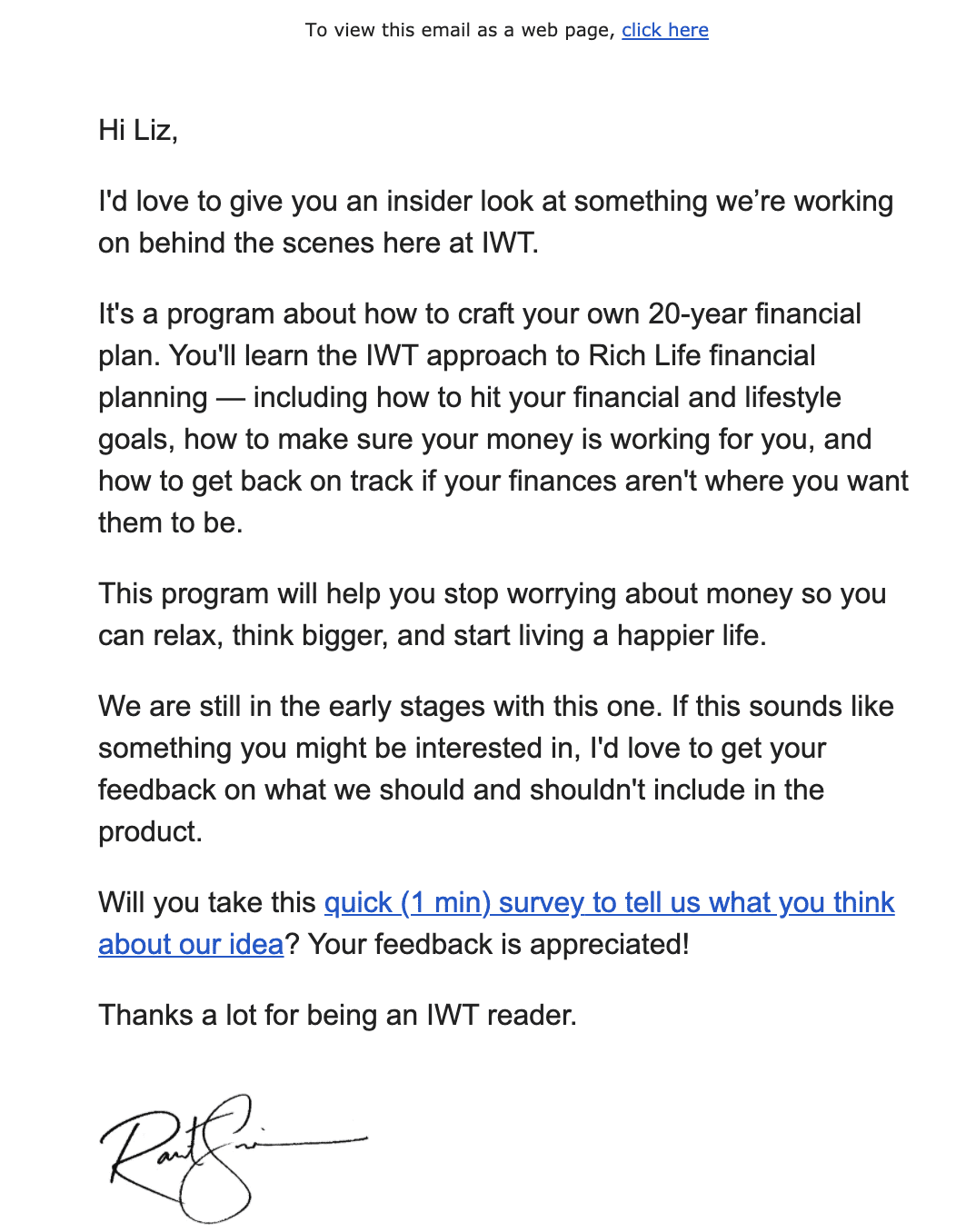 IWT sample email