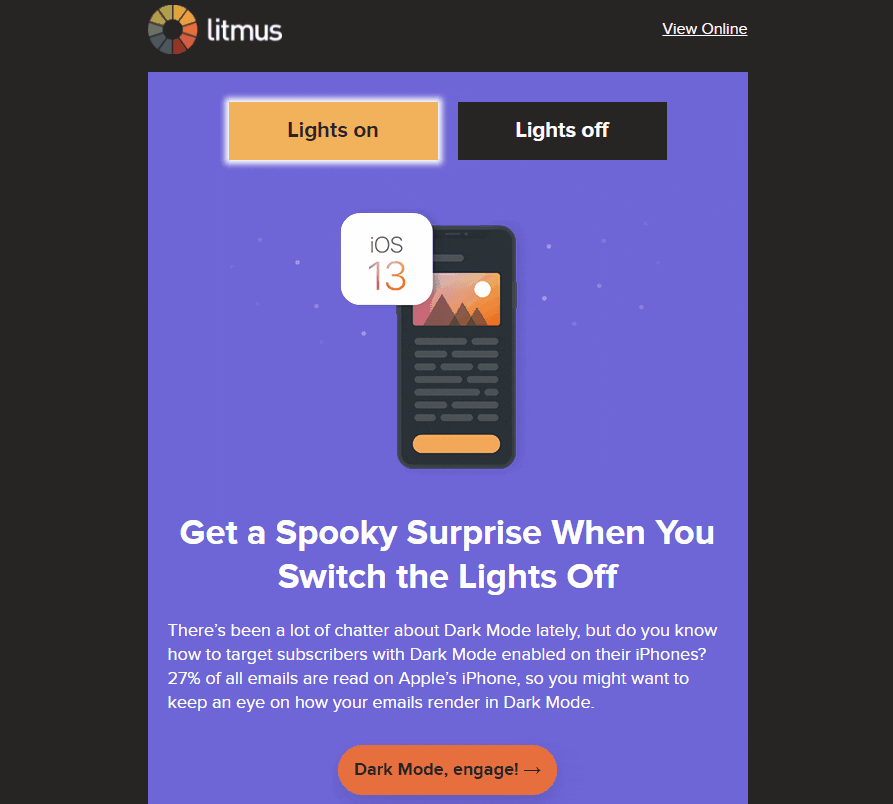 Litmus Interactive Email Showcasing Dark Mode