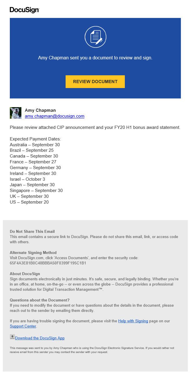 DocuSign E-Signature Email Example