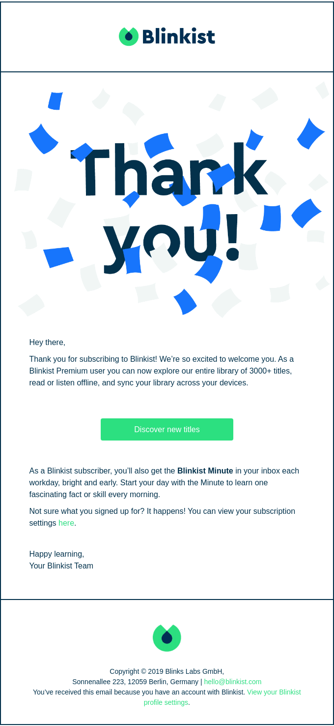 Blinkist Welcome Email Example
