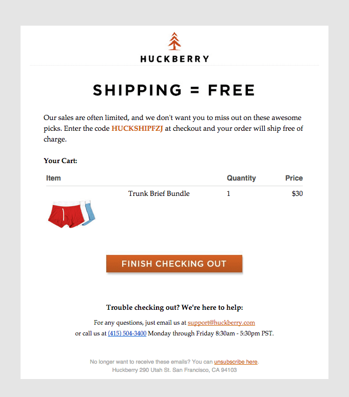Huckberry sample email