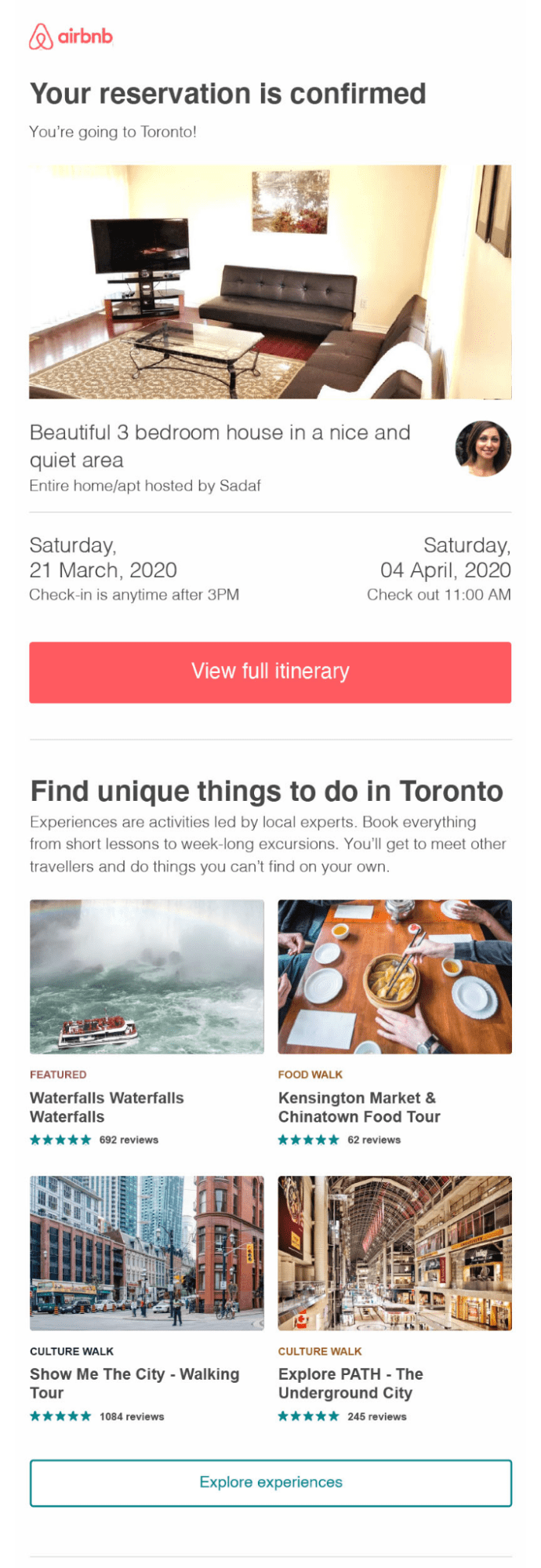 Airbnb sample email