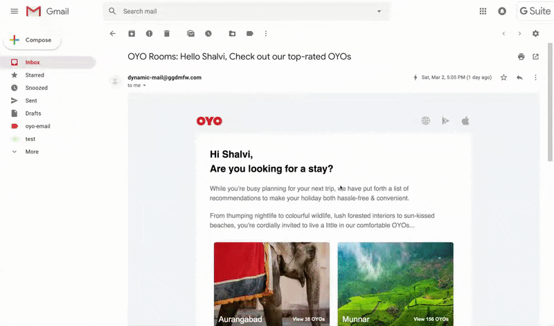 OYO AMP sample email