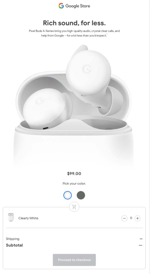 Google pixel buds cart sample