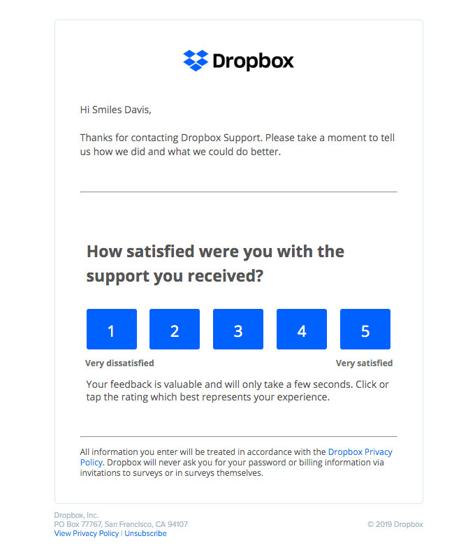 Dropbox sample email