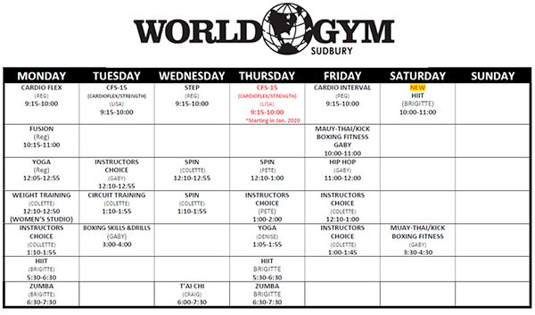 World gym schedule 