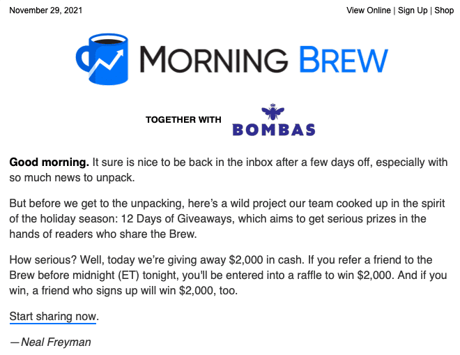 Morning Brew Email Sample