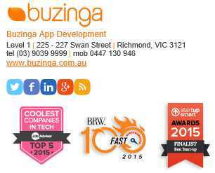 Social proof email signature example from Buzinga