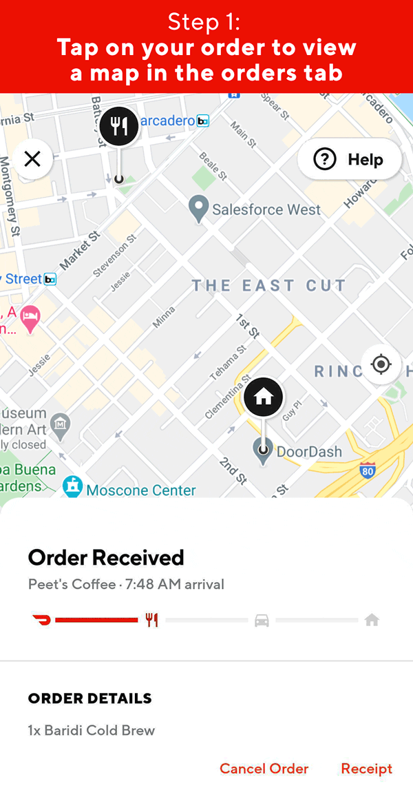Delivery tracking example from Doordash