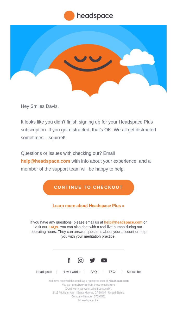 Headspace email campaign for customer re-engagement