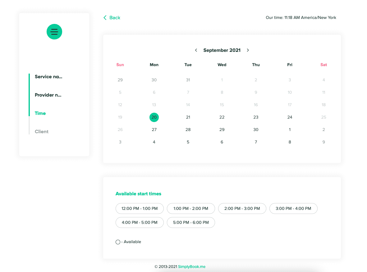 Calendar booking example