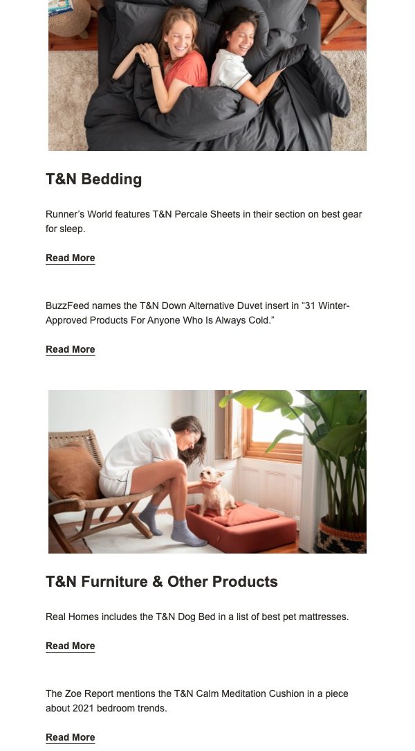 Social proof email example from T&N