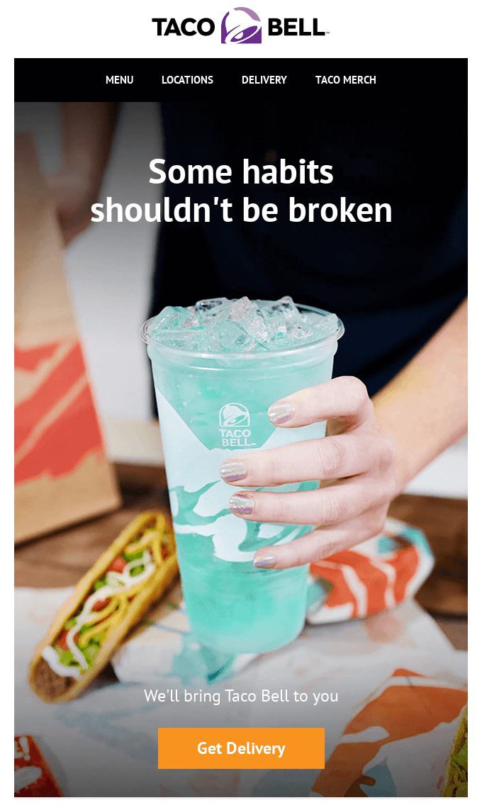Promotional email example from Taco Bell