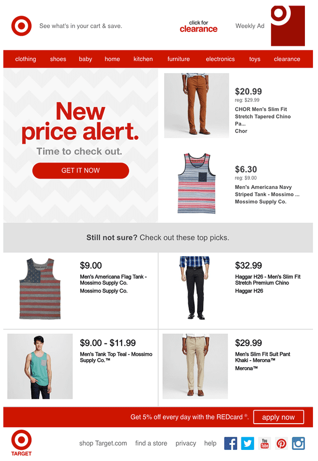 Promotional email example from Target