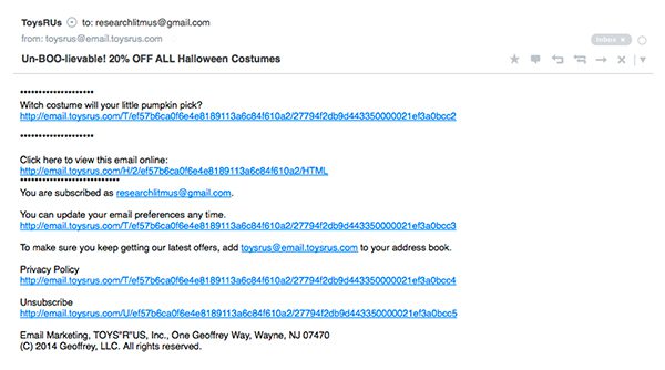 Toys R Us Plain Text Email Sample