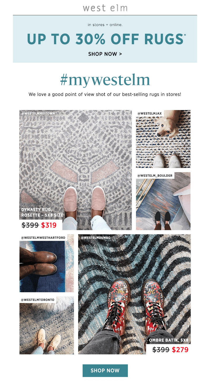 User generated content email example from West Elm