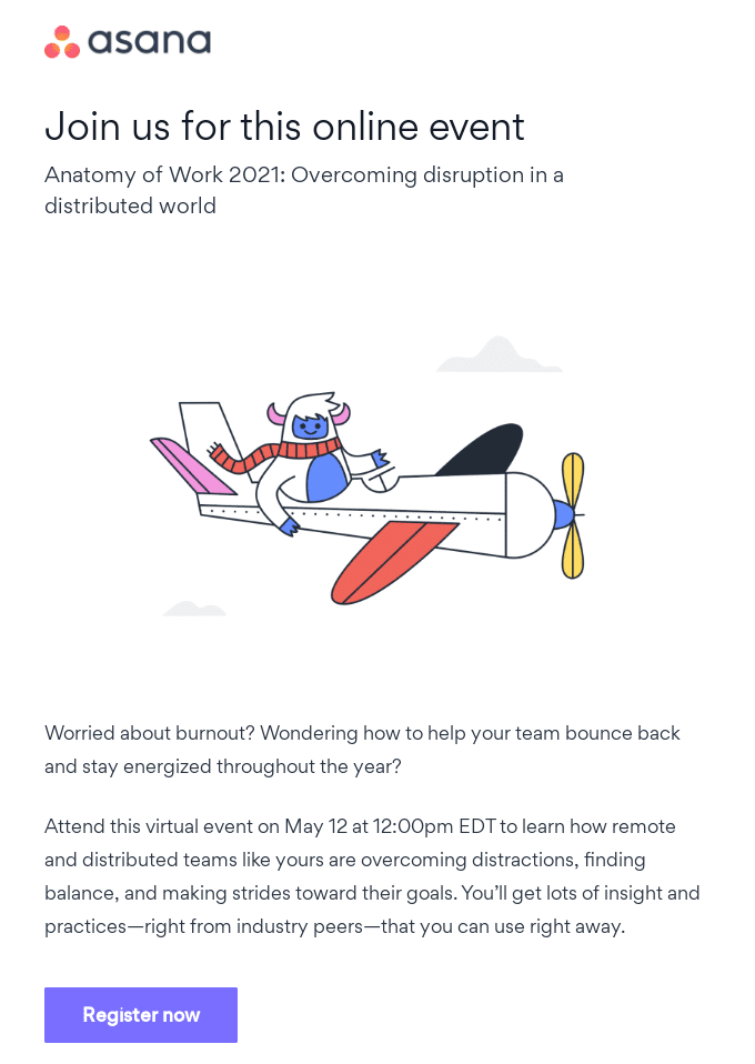F-pattern layout email design example from Asana