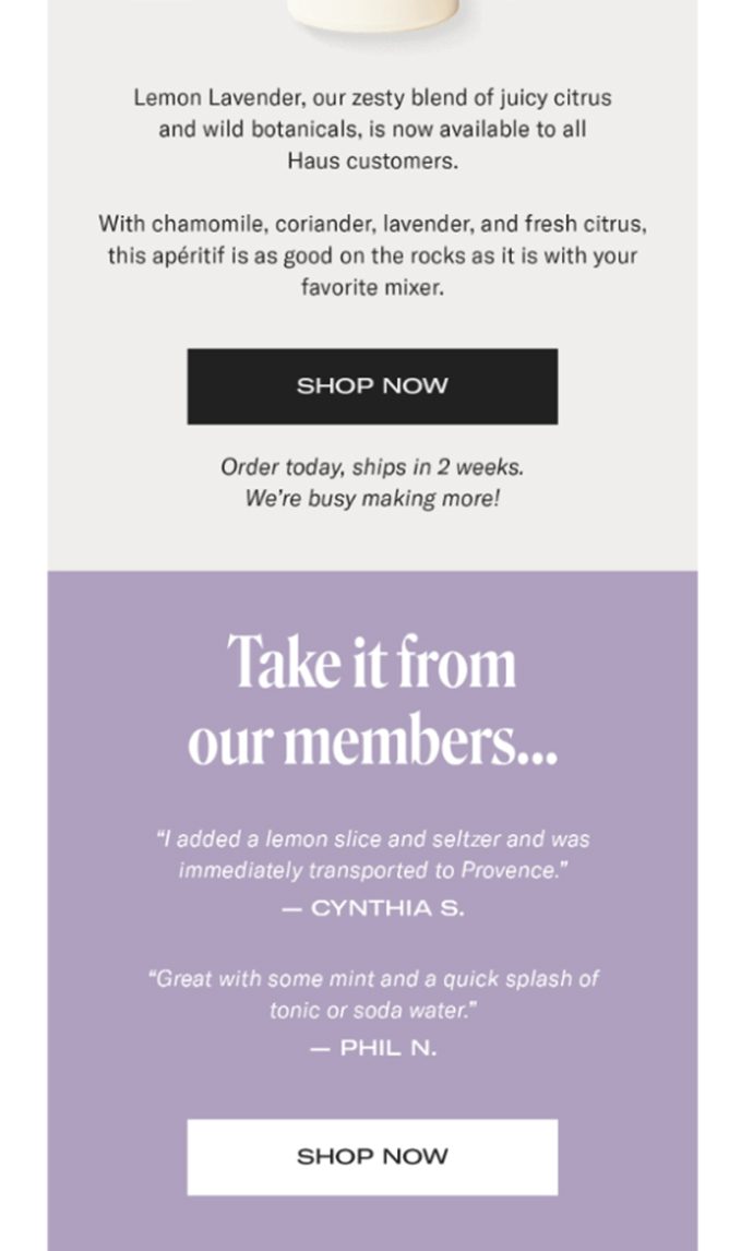 Email design example showcasing social proof