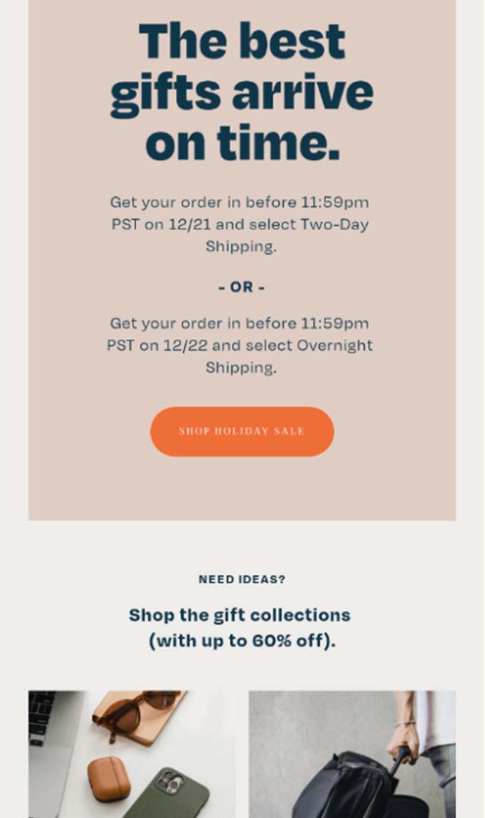 Email design example showcasing soft colors