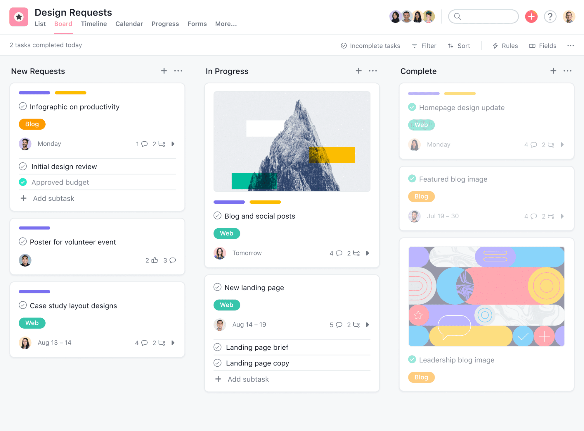 Example of task management in Asana