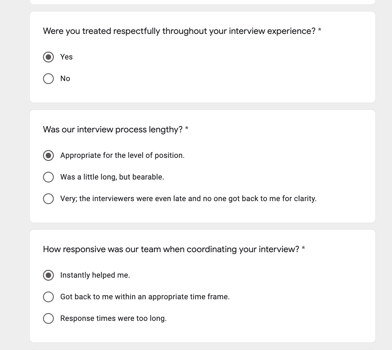 Example of a post-hiring employee survey.