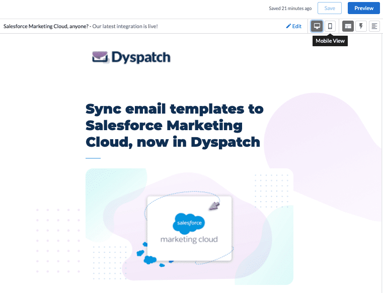 Desktop and mobile view toggle in the Dyspatch visual editor