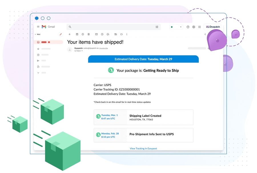 Your item has shipped! AMP package tracking email