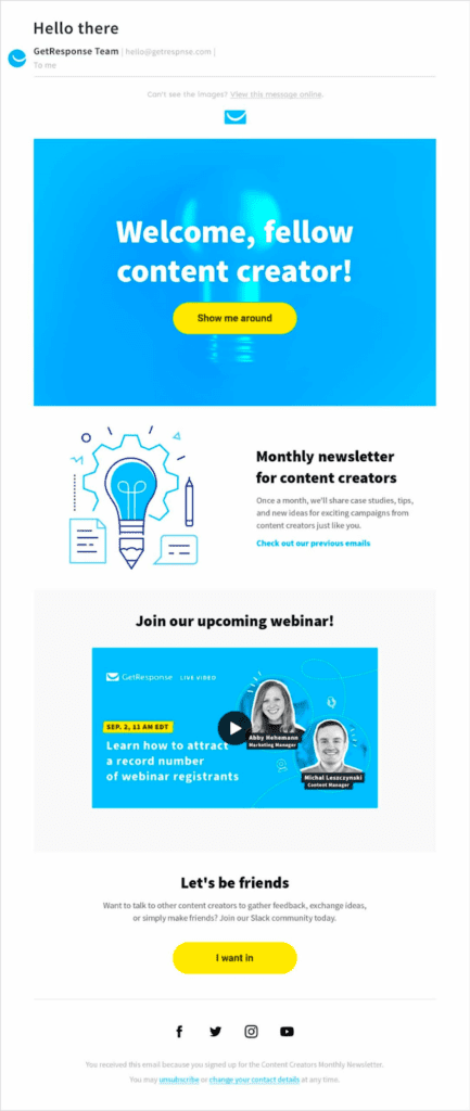 Online events email template