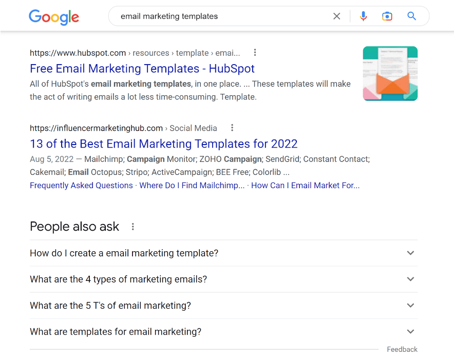 Google search for email marketing templates