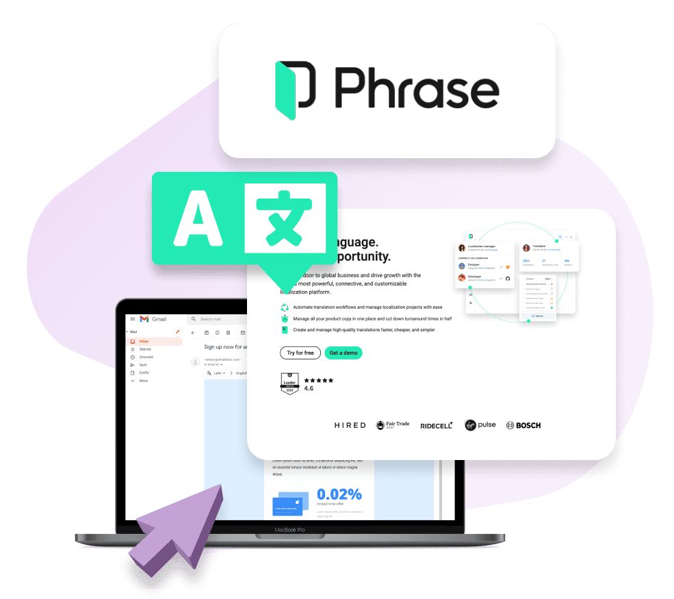 Phrase translation software email builder