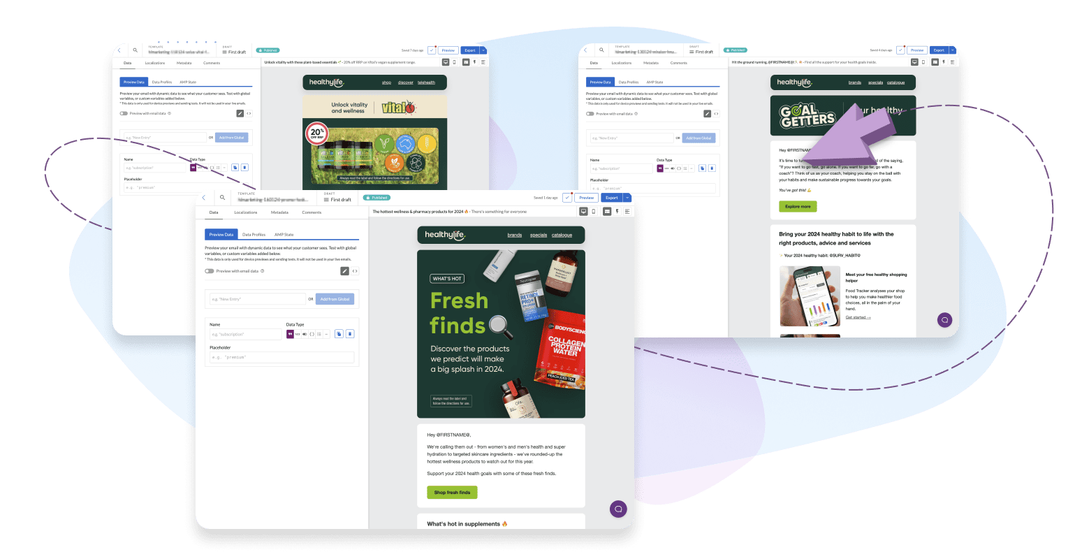 Healthylife email templates built with the Dyspatch drag and drop email builder