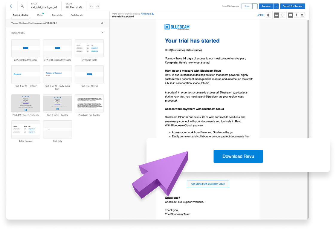 Bluebeam email design system