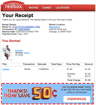 Receipt from Redbox