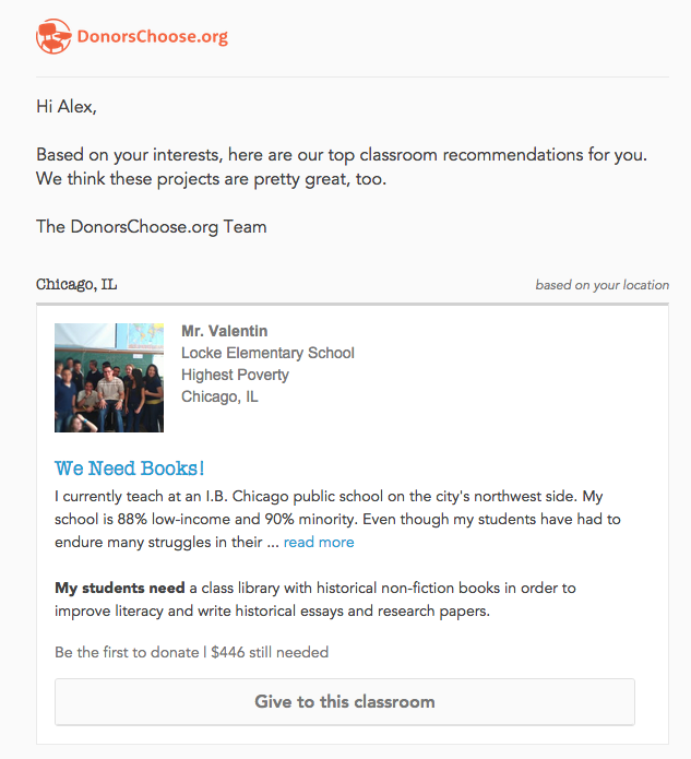 a local recommendation from donorschoose