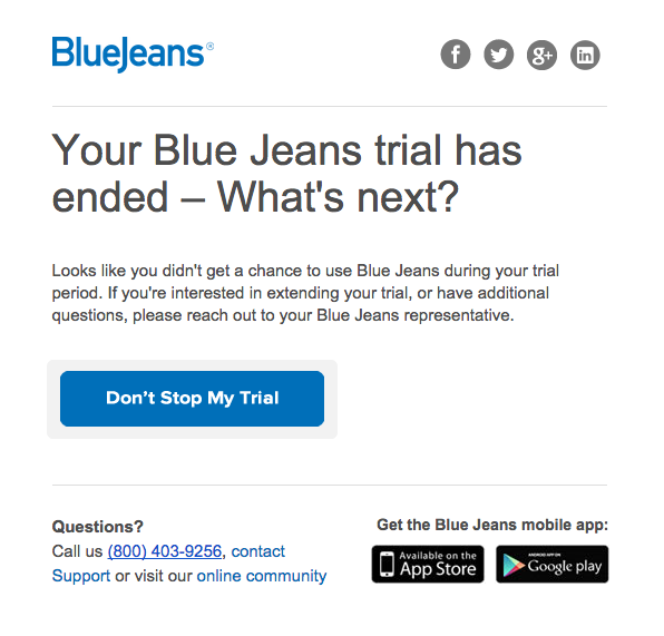 you didn't use your bluejeans trial